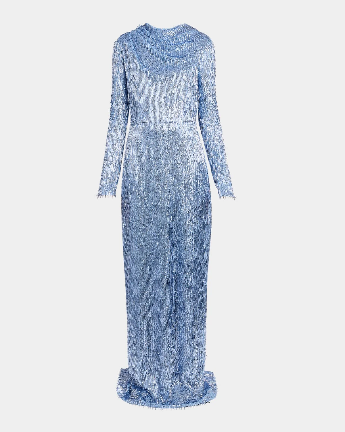 Cowl-Neck Long-Sleeve Sequined Gown - 1