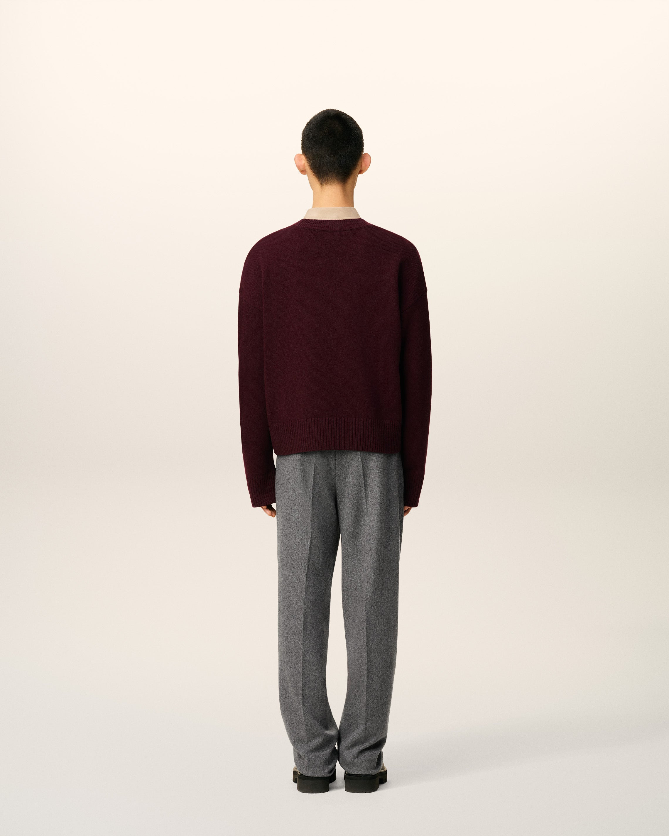 BURGUNDY WOOL AMI DE COEUR V NECK SWEATER - 6