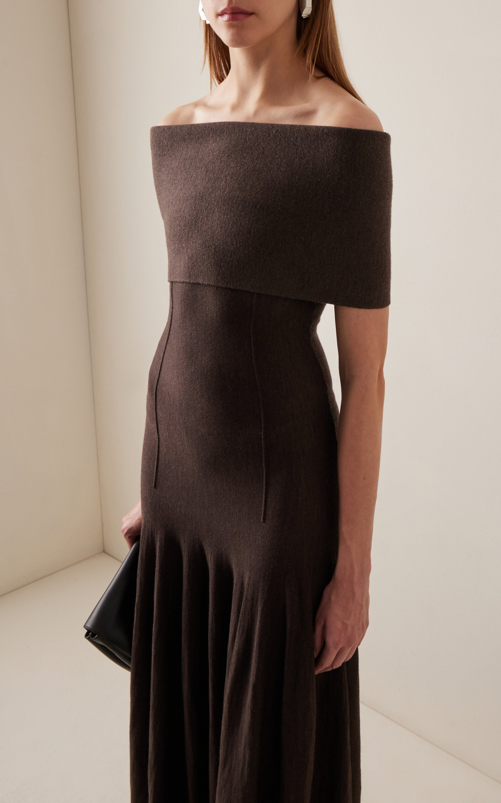 Ava Off-The-Shoulder Wool Maxi Dress brown - 3