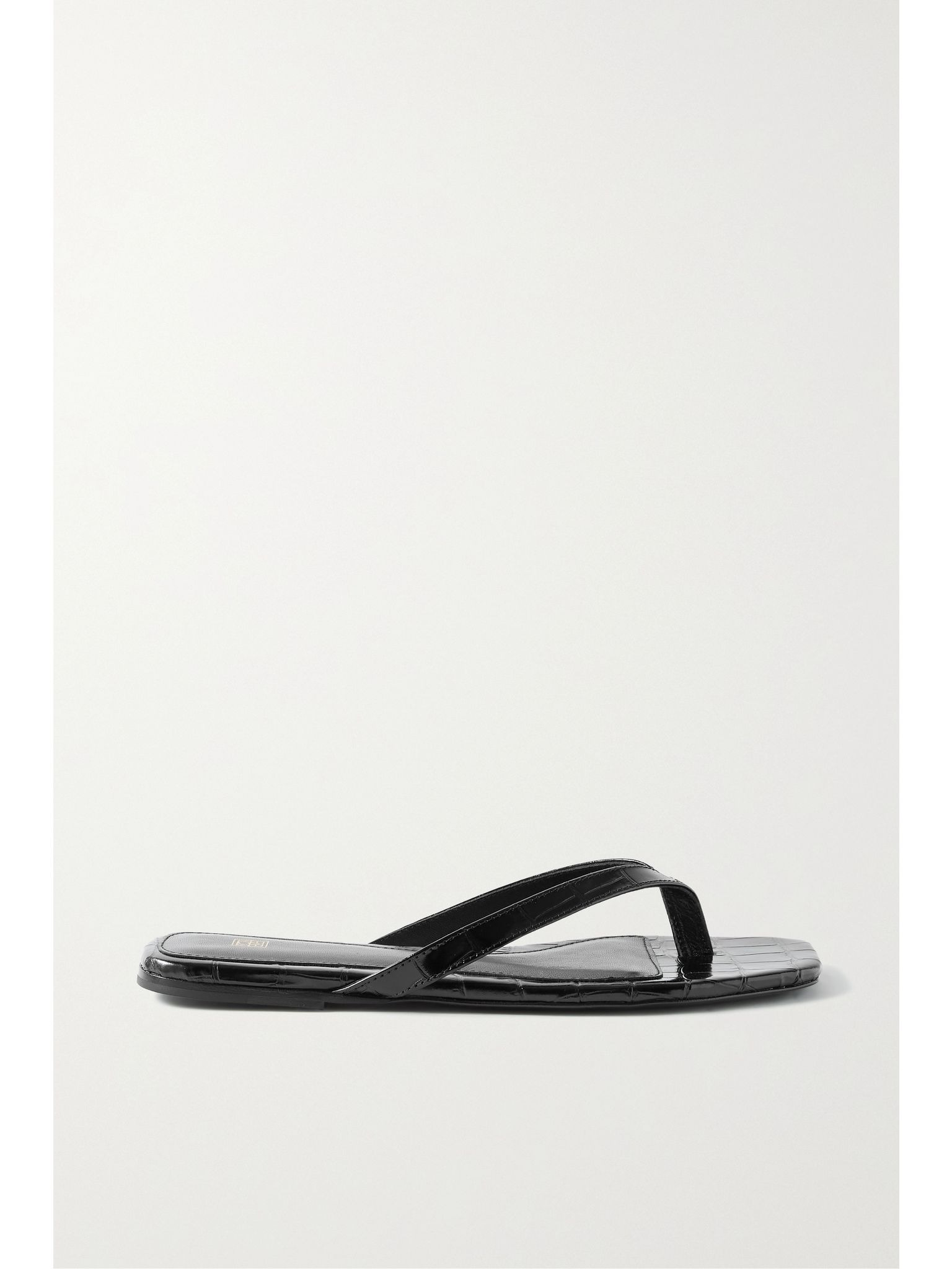 Croc-effect leather flip flops Black - 5