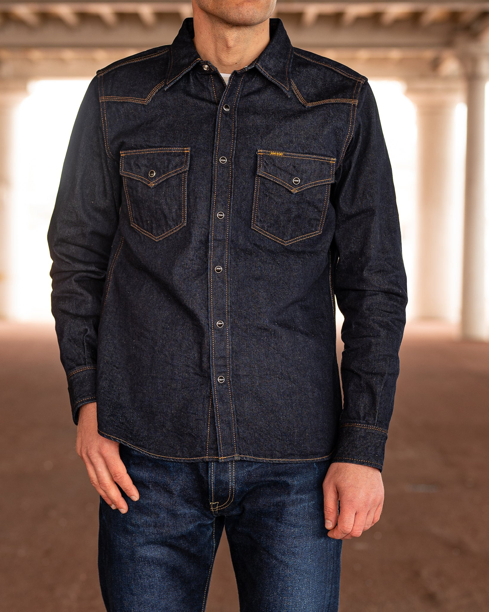 IHSH-33-BLK 12oz Selvedge Denim Western Shirt - Black - 11