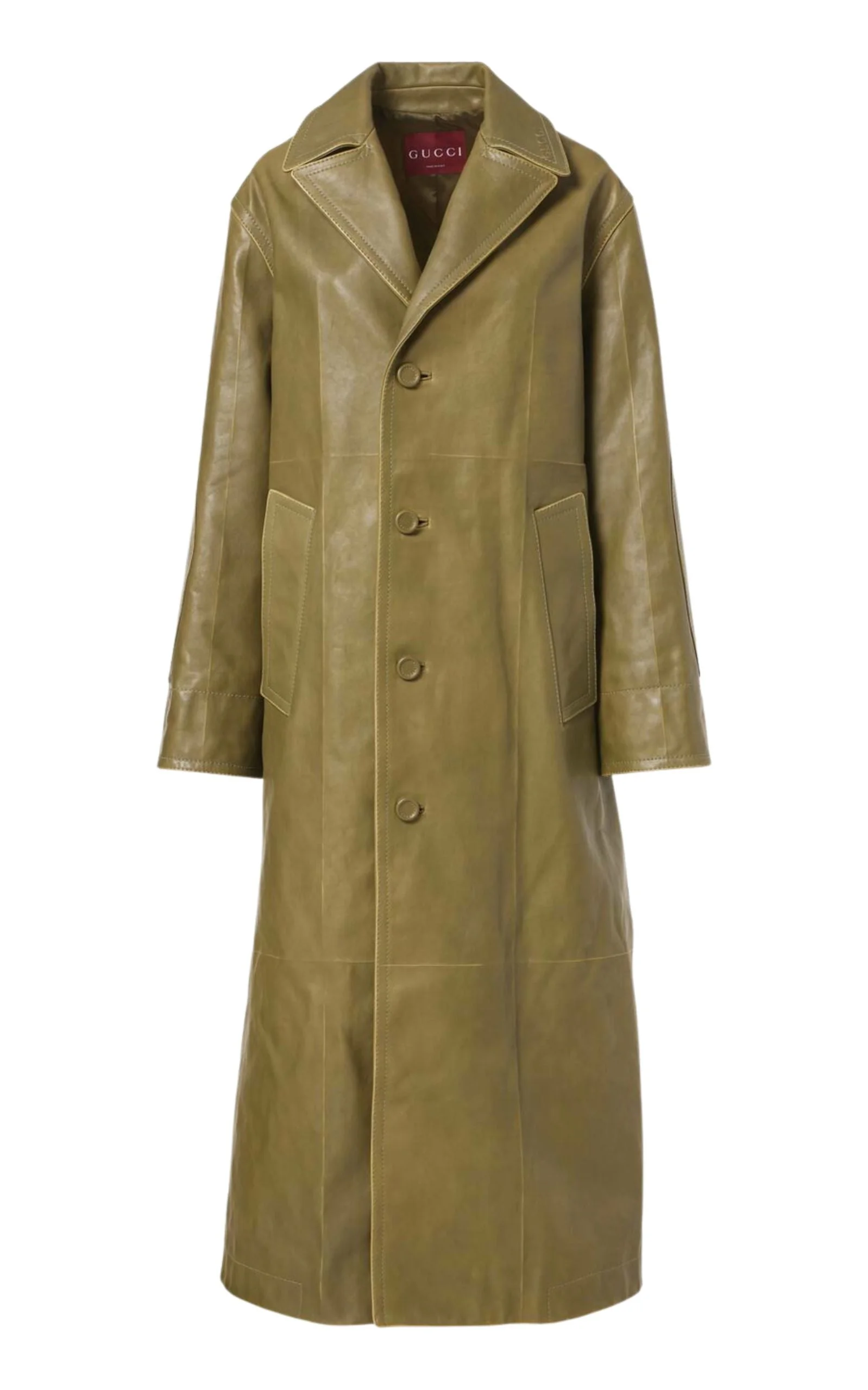 Runway Military Green Leather Overcoat - Winter 2024 Collection - 1