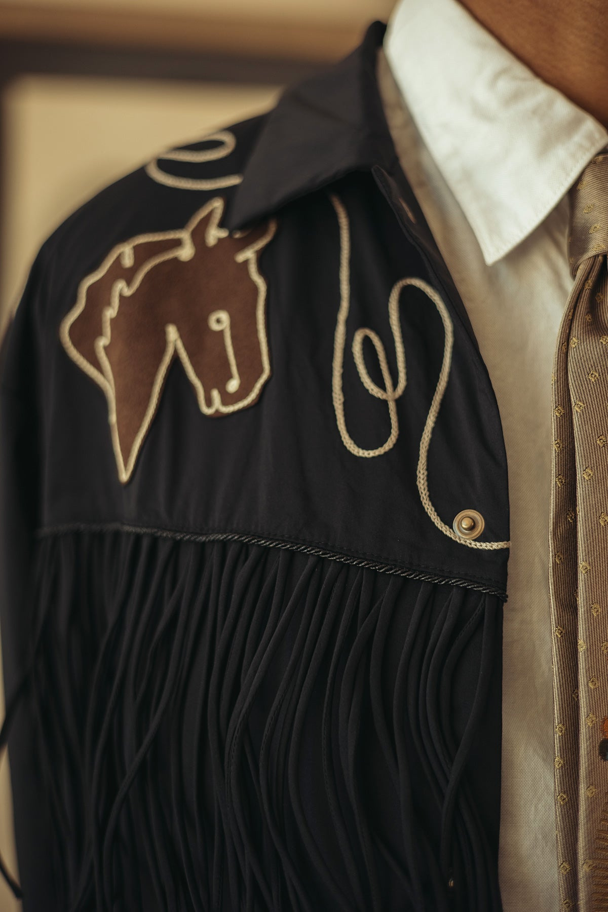 Stretch Nylon Fringed Coach JKT - Black - 5