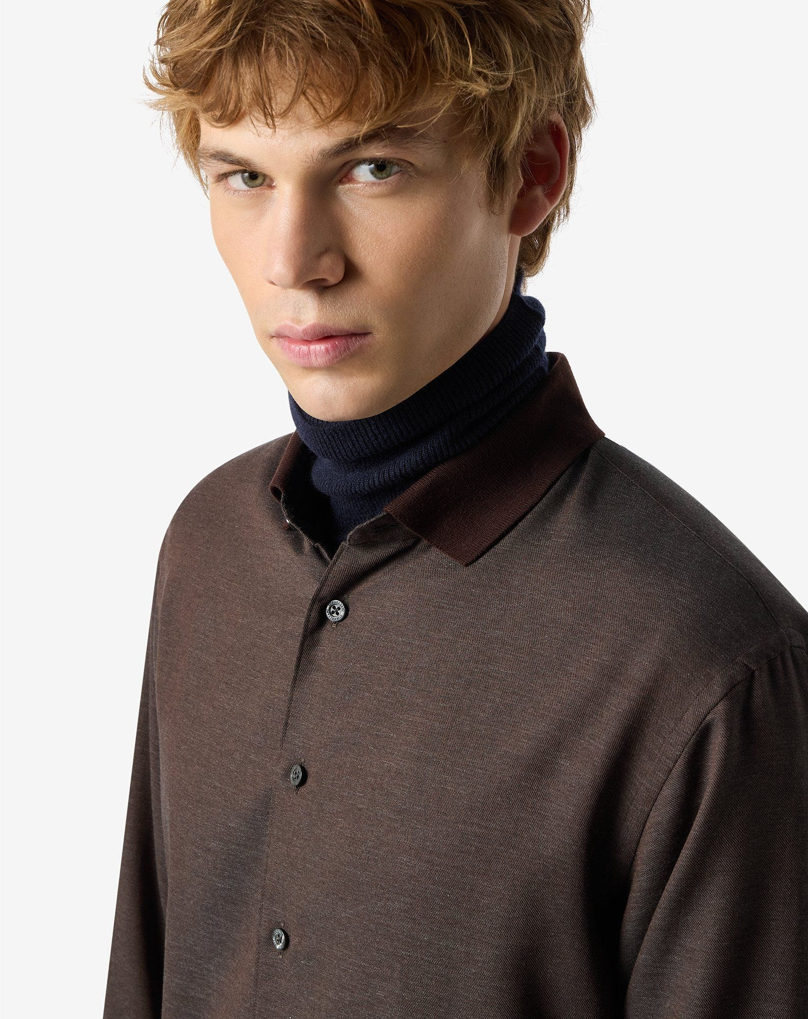 Brown cotton flannel and cashmere shirt - 4