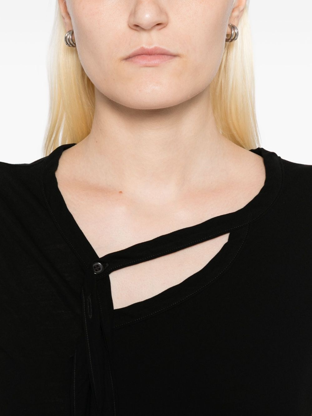 tie-detailing cotton T-shirt - 5