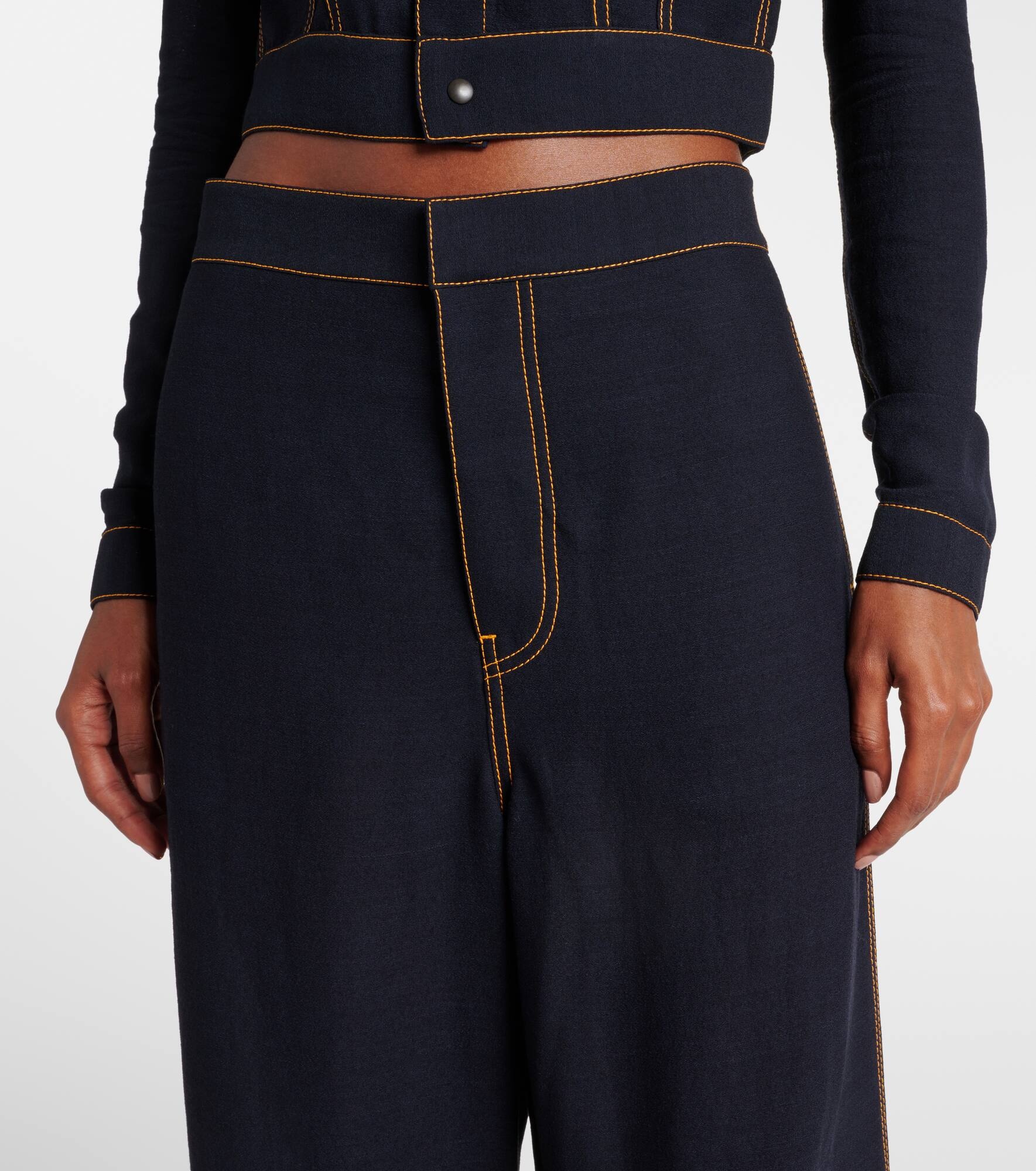 Tailored wool-blend georgette wide-leg pants - 4
