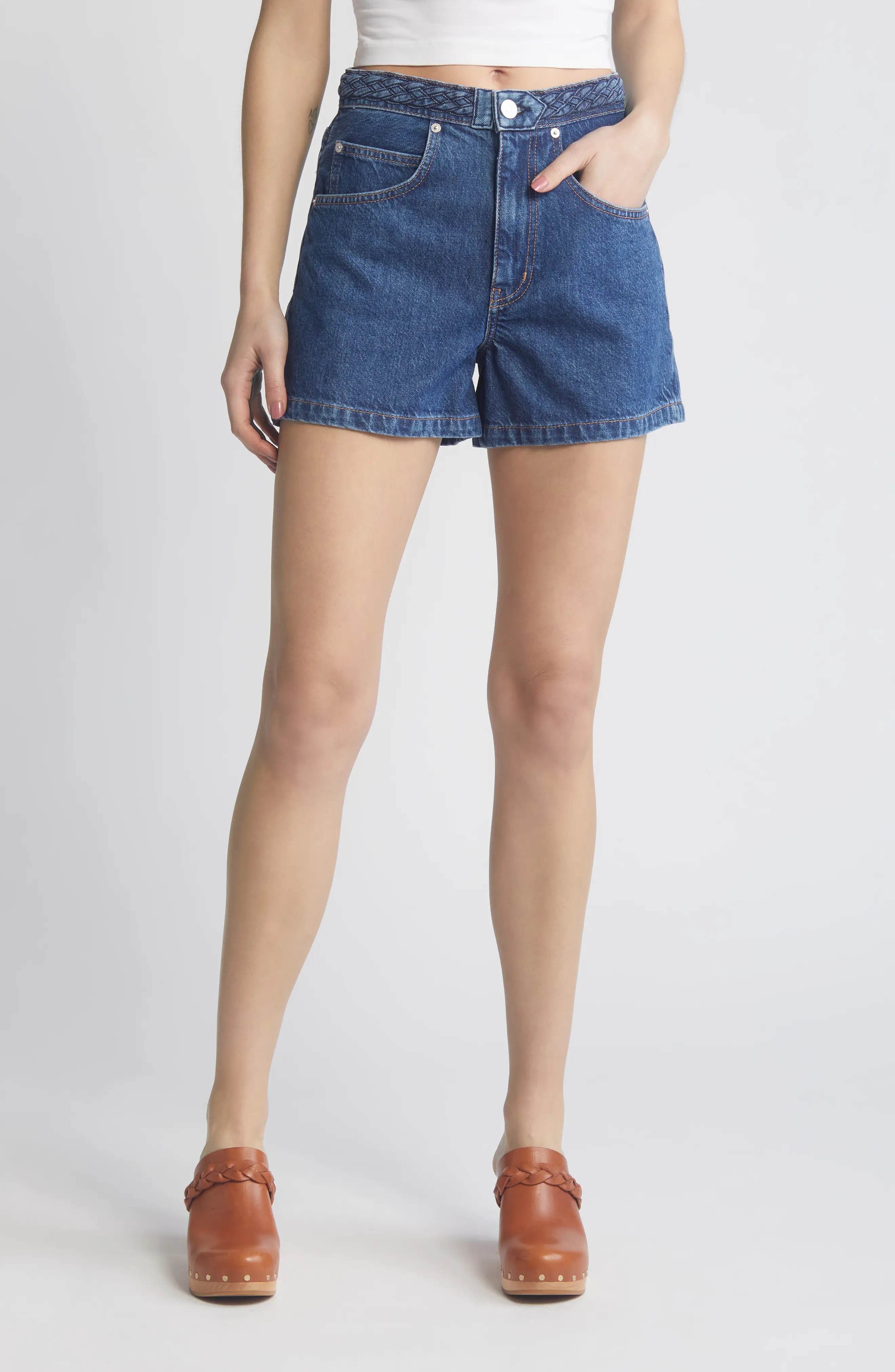 Braid Detail Denim Shorts - 1