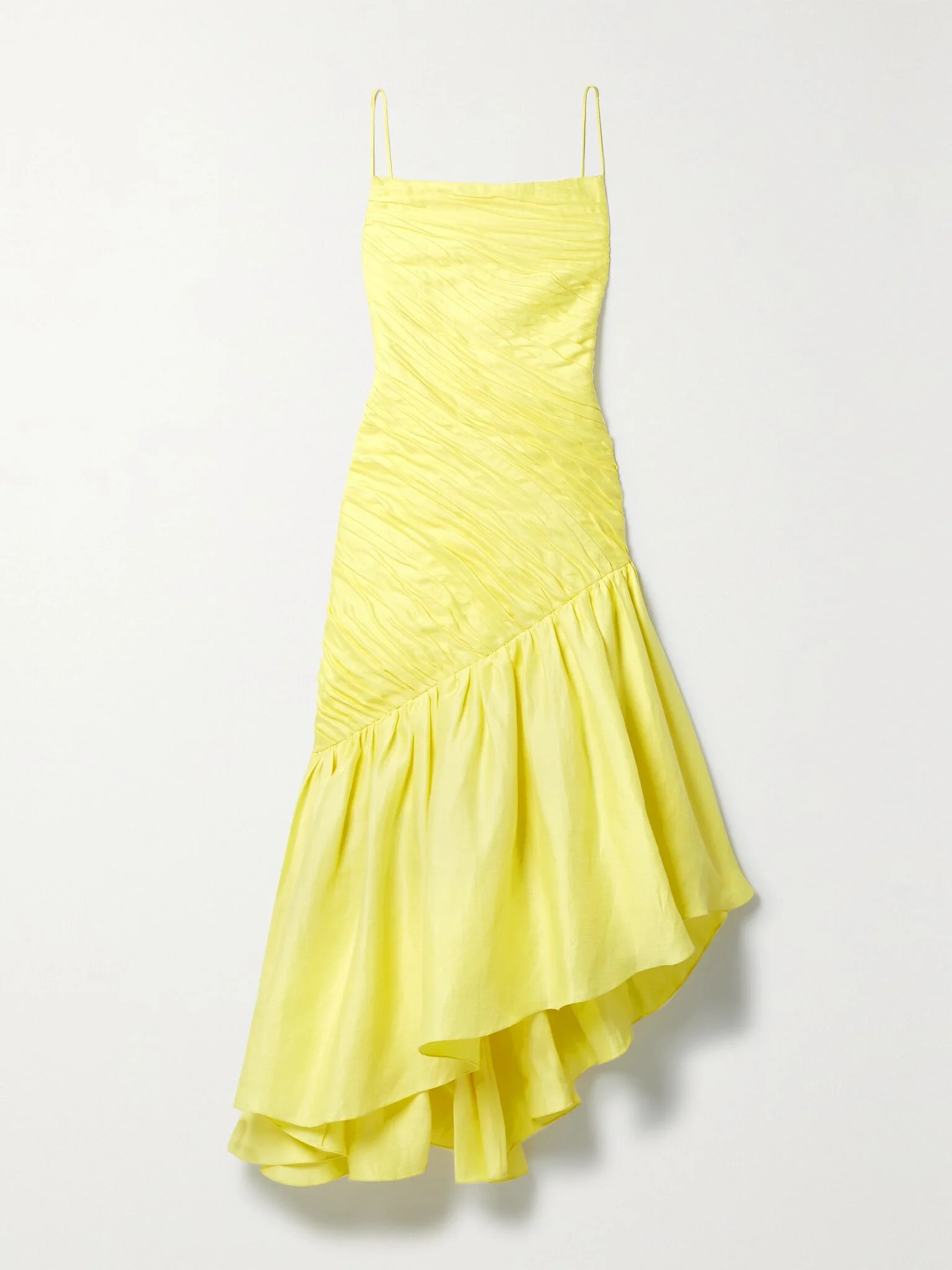 Asymmetric ruffled linen-blend dress Yellow - 1