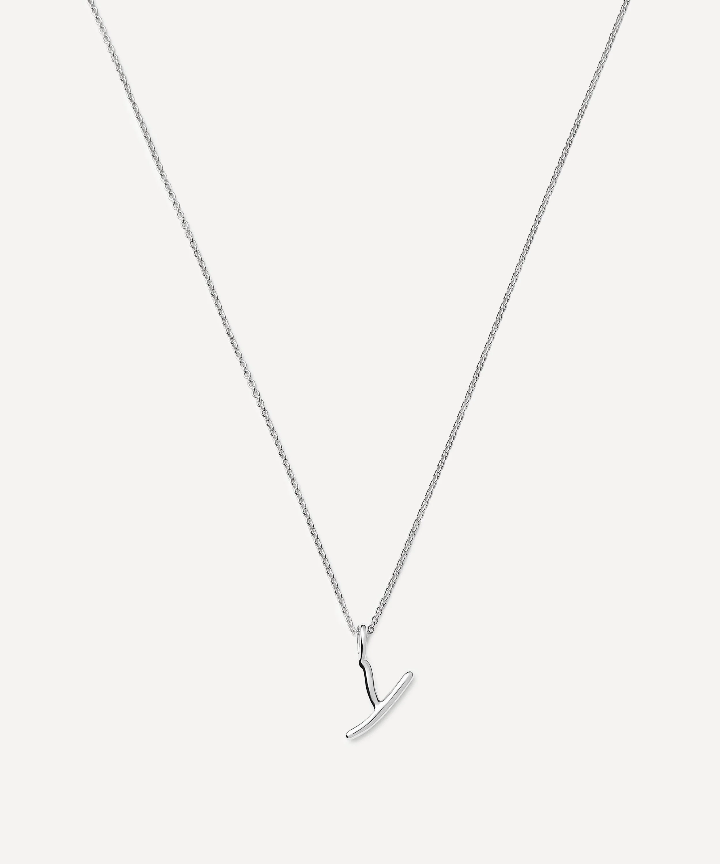 Sterling Silver Curly Molten Y Initial Pendant Necklace - 1