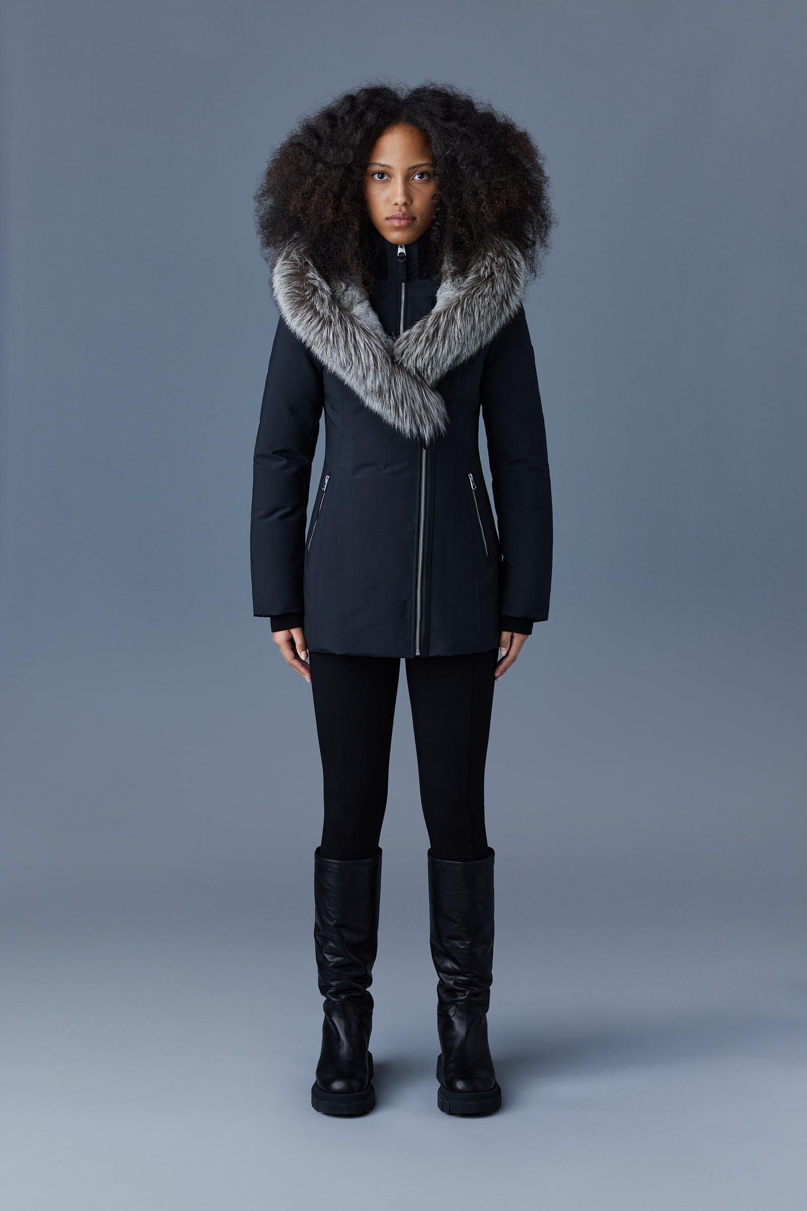 AKIVA down coat with silver fox fur trimmed hood - 2
