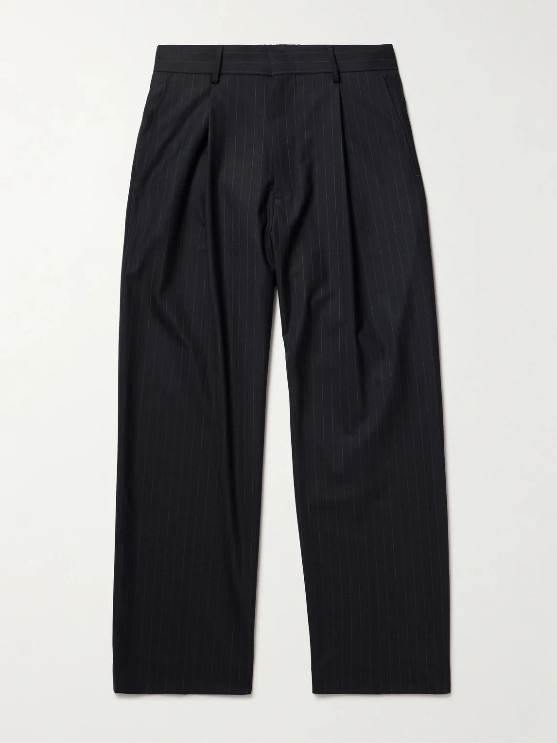 Kay 10037 Wide-Leg Pleated Pinstriped Woven Trousers - 1