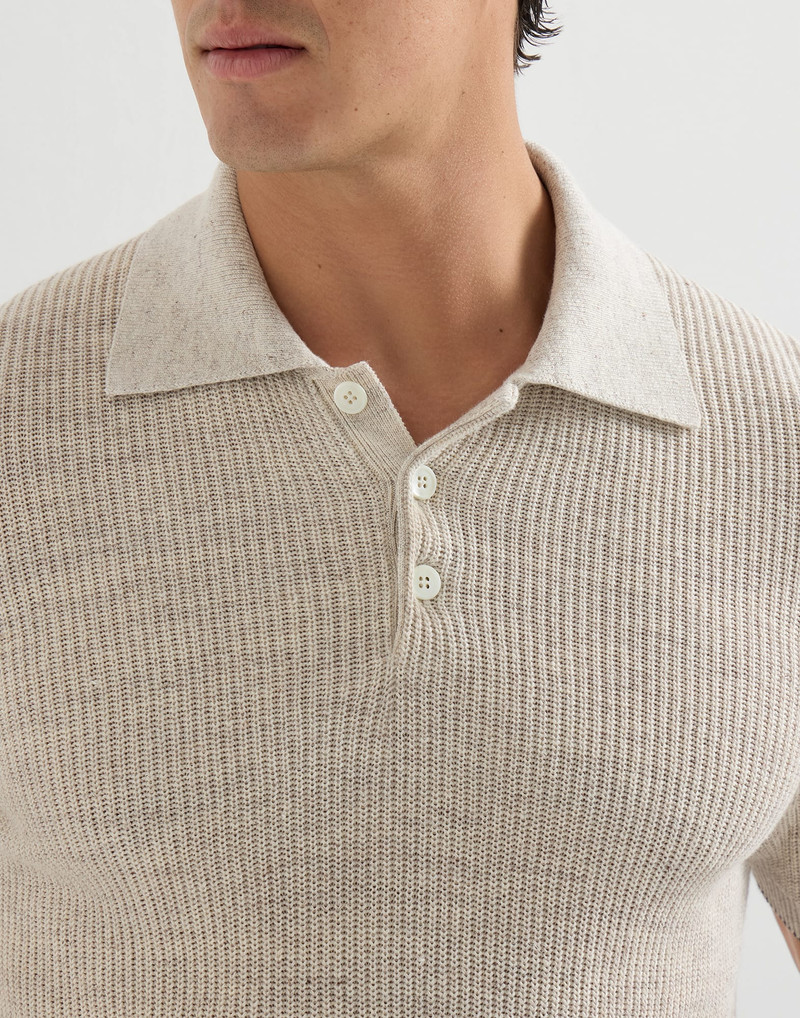 Linen and cotton half English rib knit polo 4