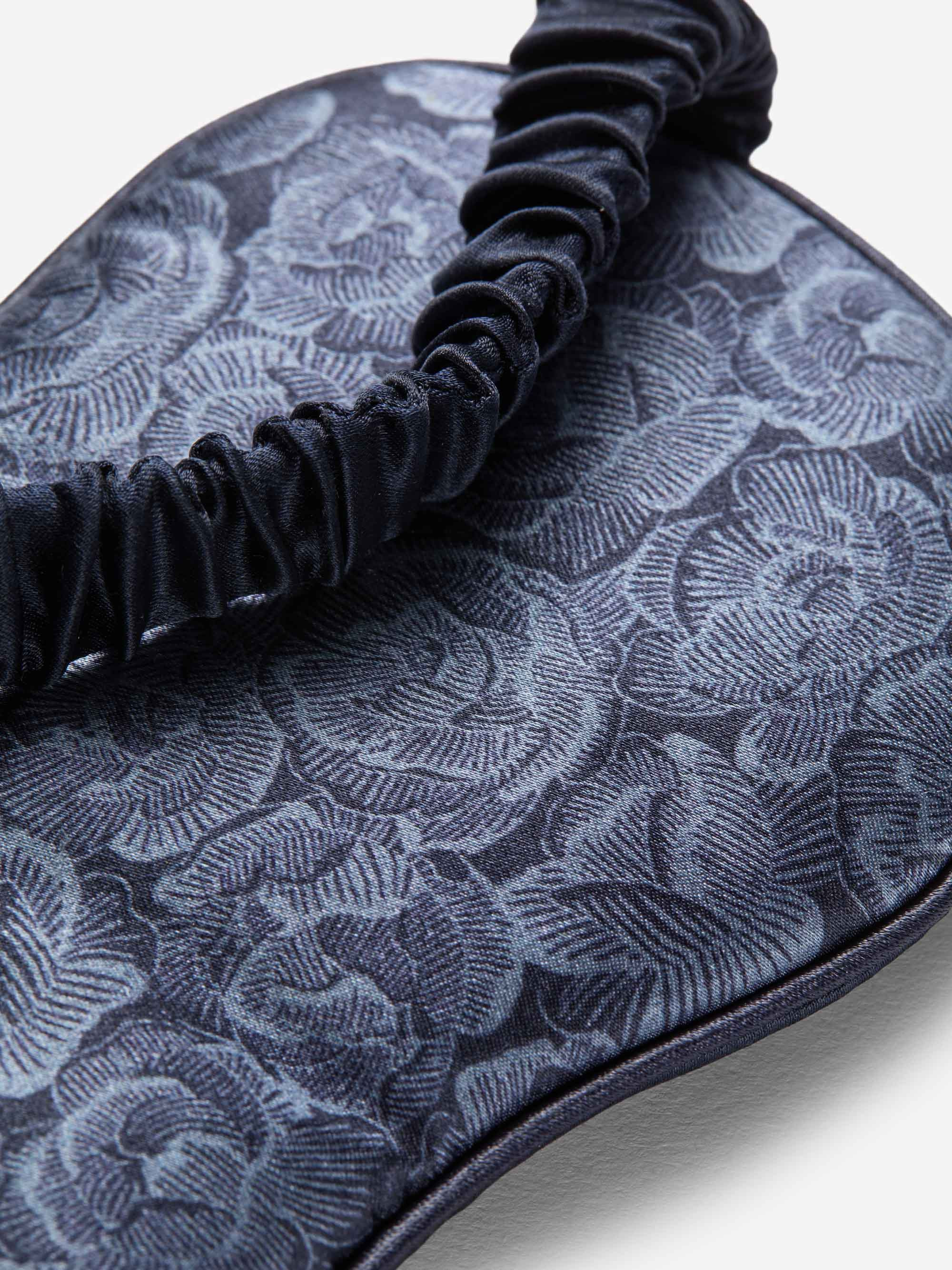 Silk Eye Mask Navy Blue Rose Print - 6