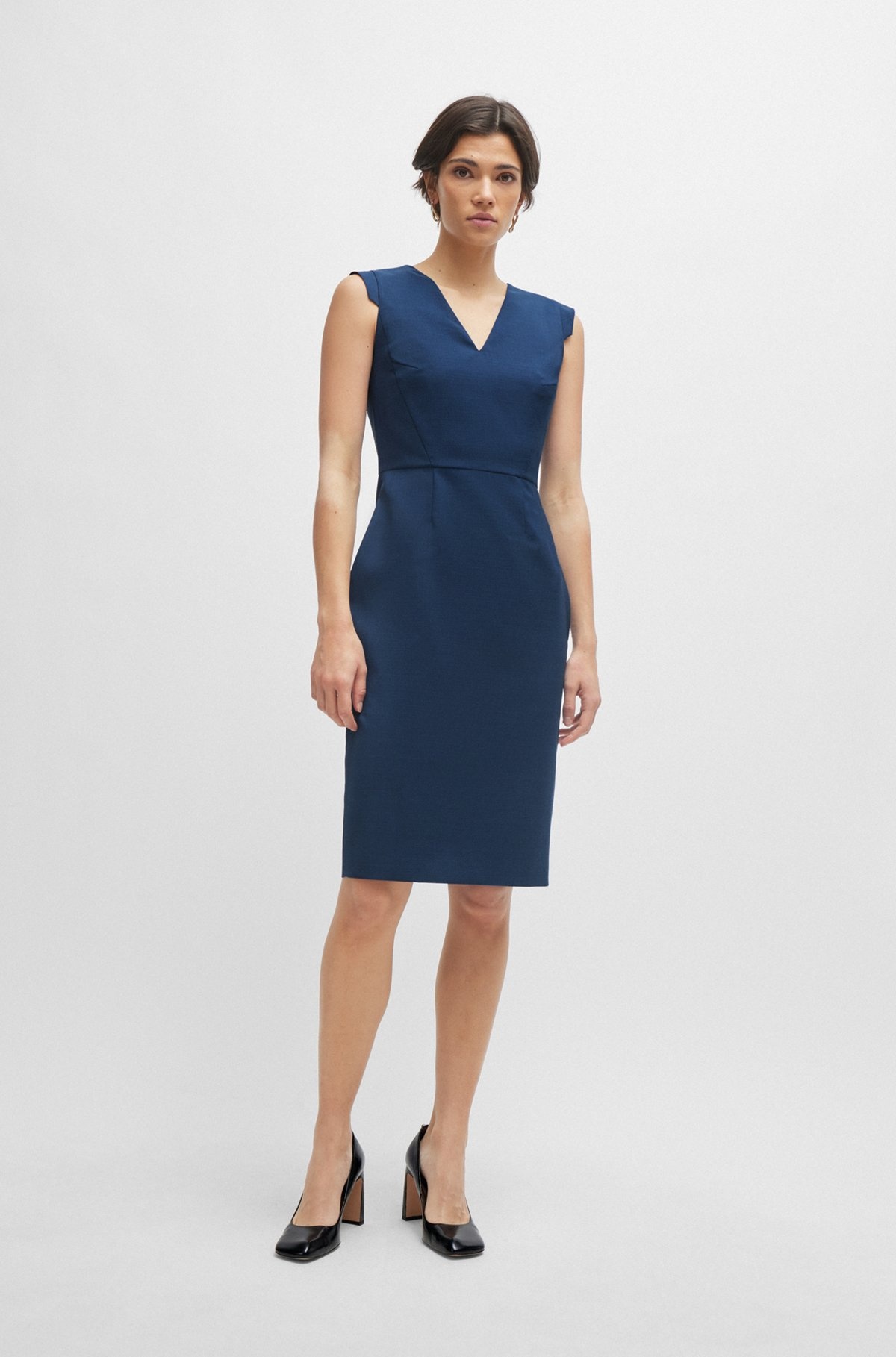 CAP-SLEEVE V-NECK DRESS IN WOOL - 2