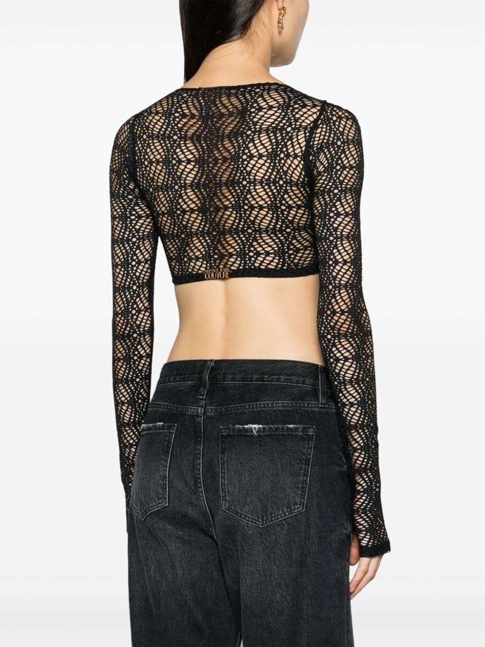 mesh-lace cropped top - 4