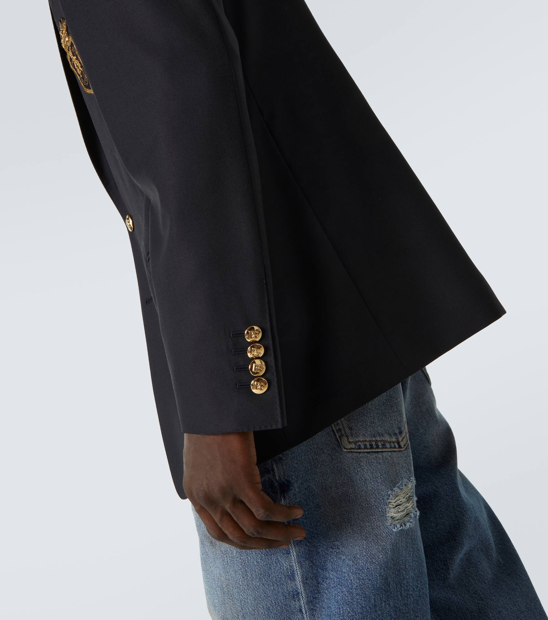 Patch-appliqué wool and silk blazer - 7