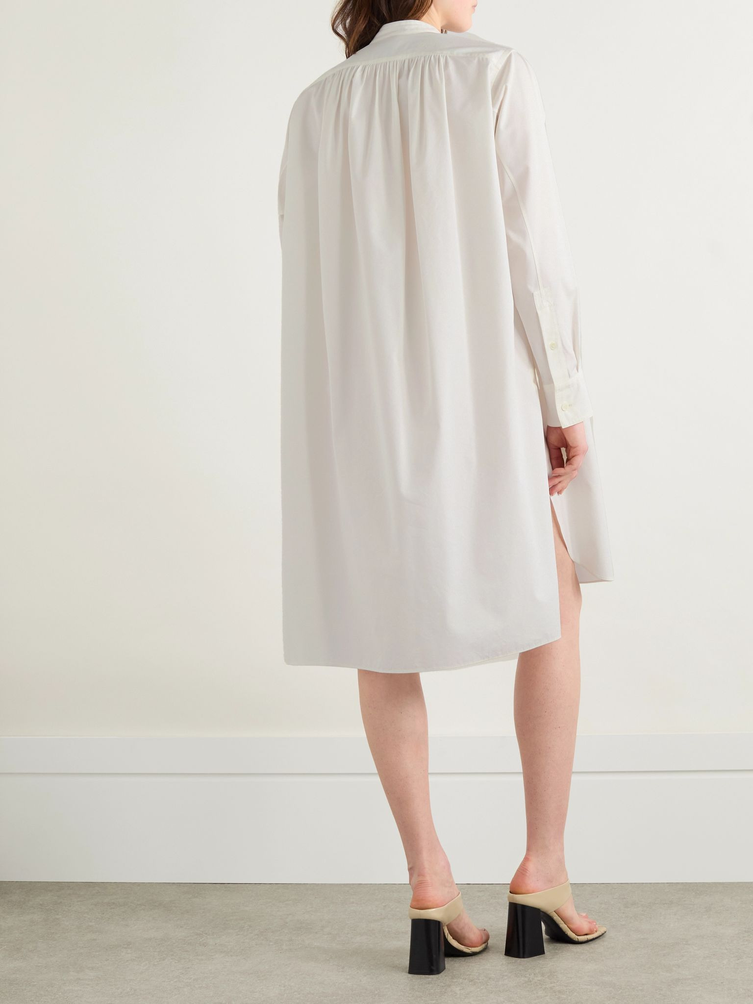 Asymmetric pleated cotton-blend poplin midi dress Off-white - 3