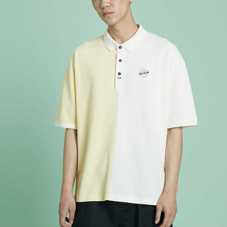 Men's Converse Splicing Colorblock Lapel Short Sleeve Cream Yellow Polo Shirt 10022780-A01 - 3