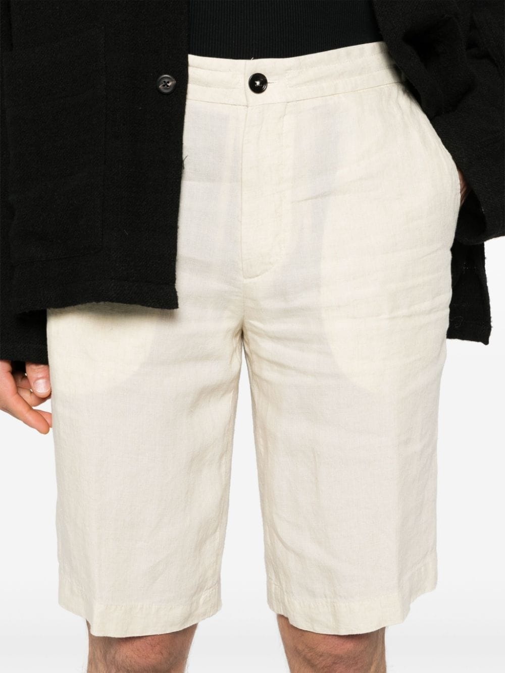 drawstring-waist linen shorts - 5