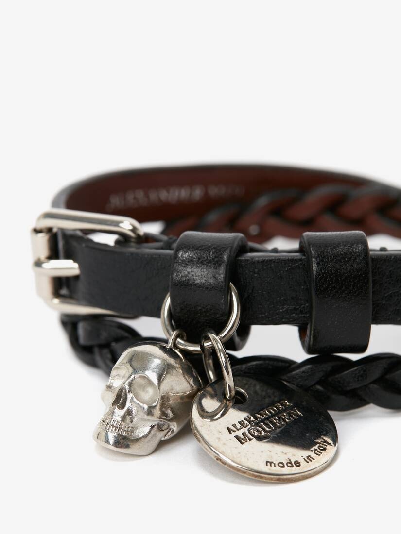 Men's Skull Double-wrap Bracelet in Black - 3