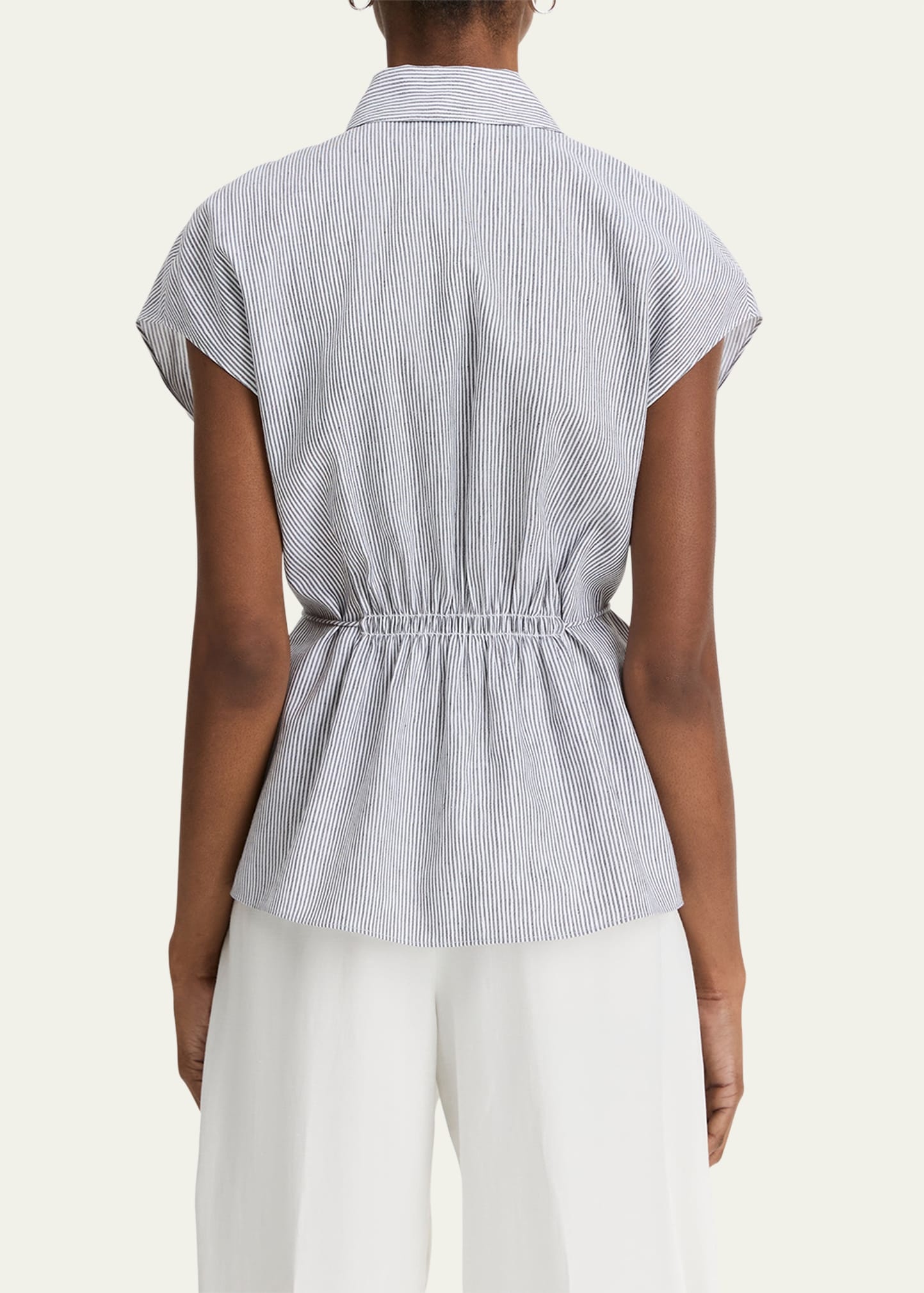Ticking Stripe Cap-Sleeve Blouse - 2