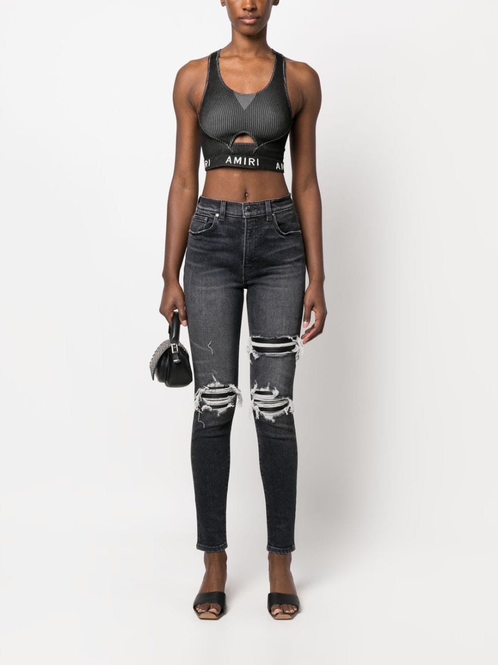 high-waist distressed skinny jeans - 2