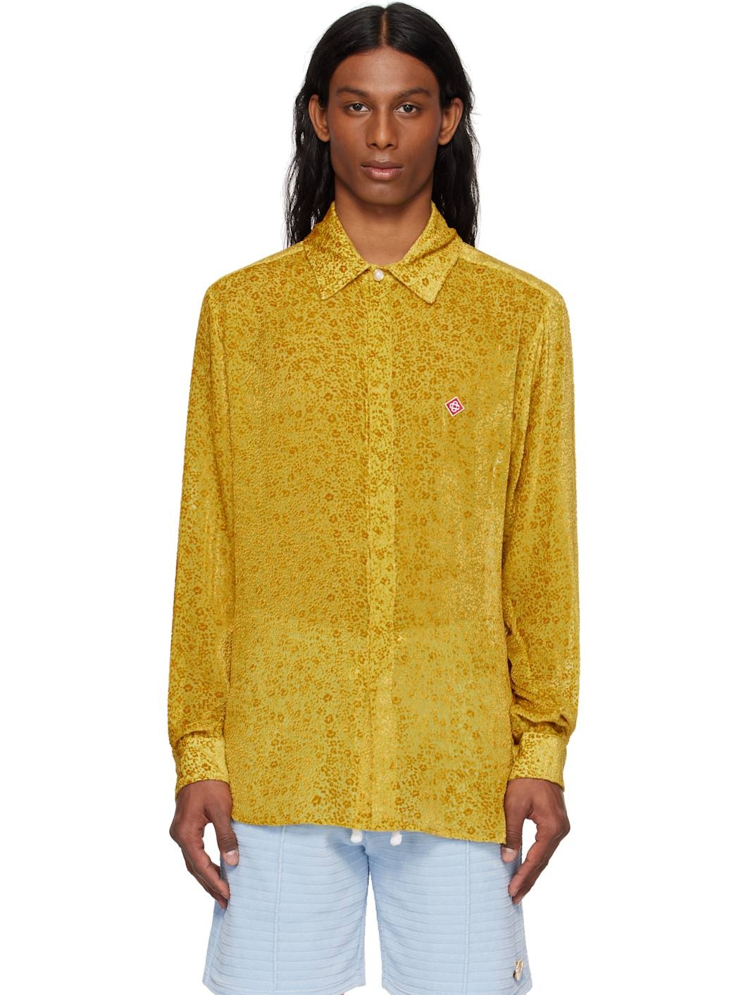 Yellow Floral Devoré Silk Shirt - 1