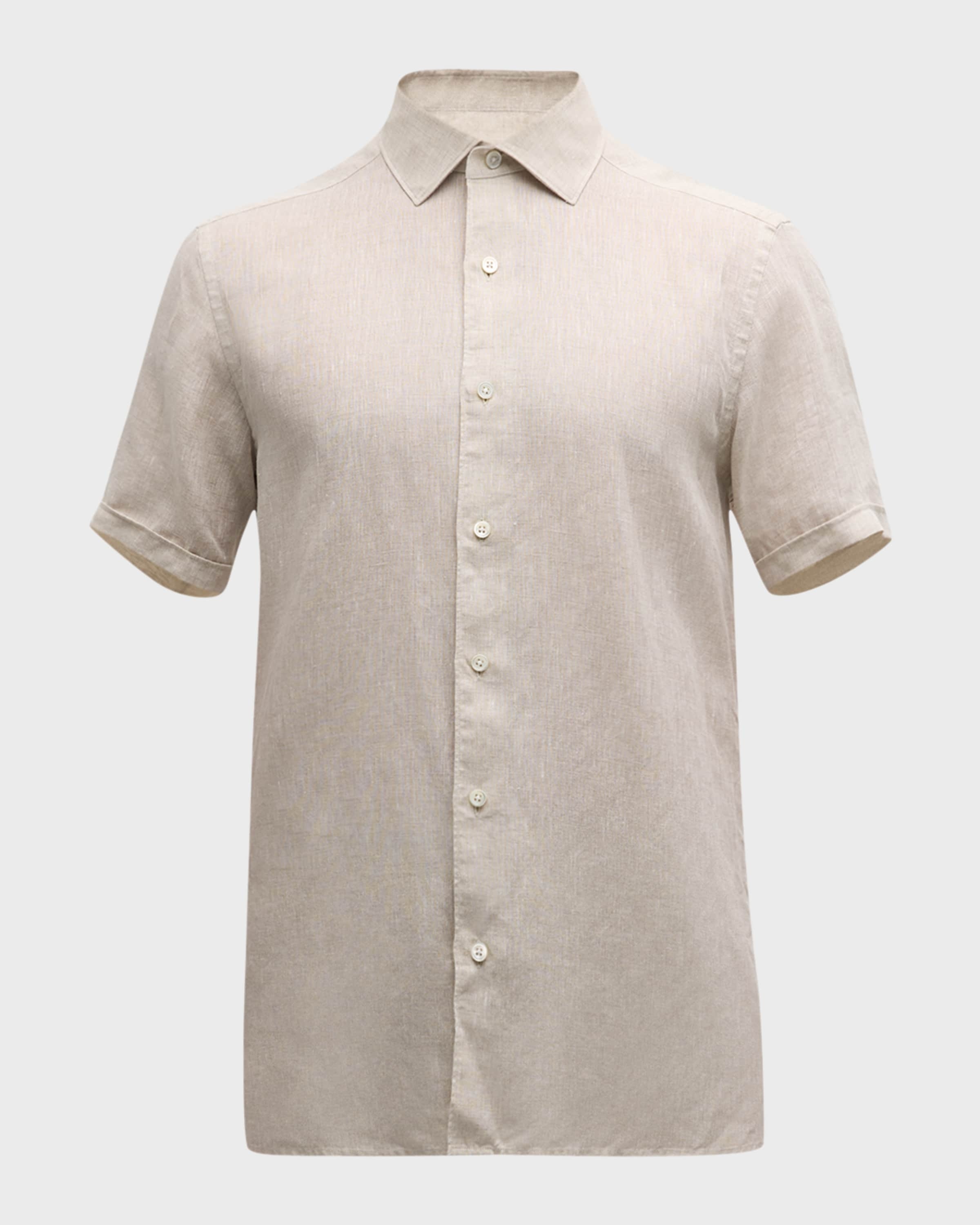 Men's Short-Sleeve Linen Button-Down Shirt - 1