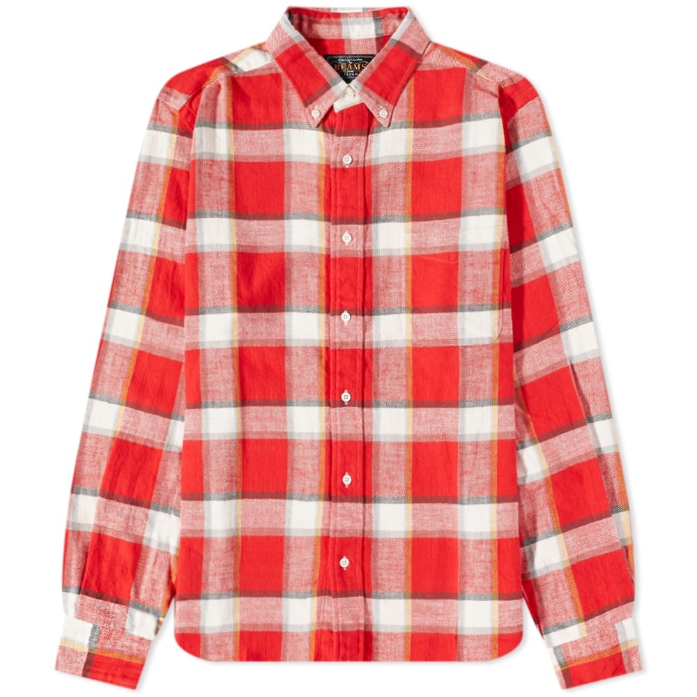 Beams Plus Button Down Check Flannel Shirt - 1