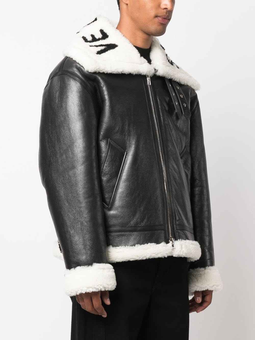 logo-collar lambskin jacket - 4