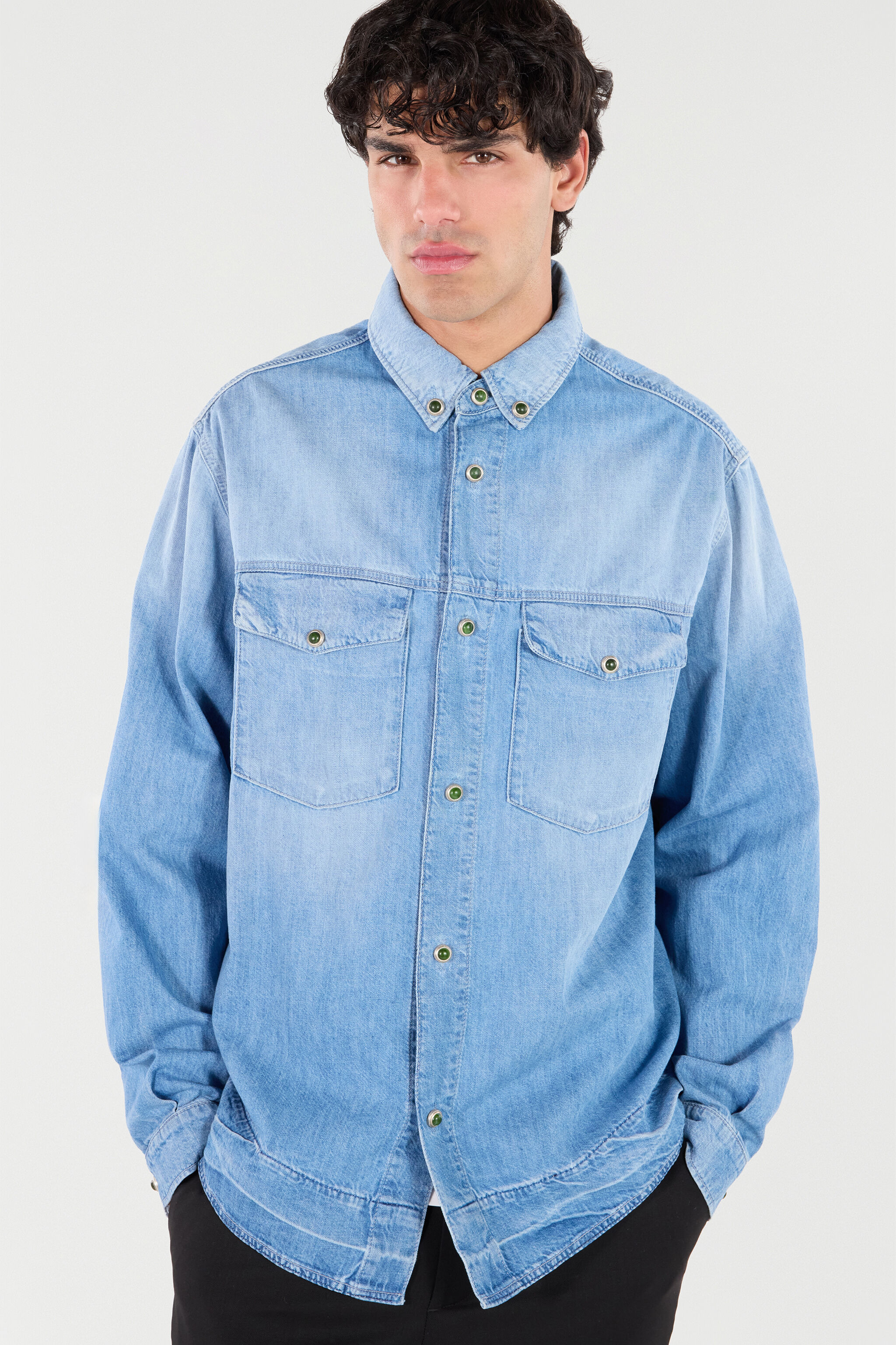 Denim Shirt With Jewel Buttons - 5