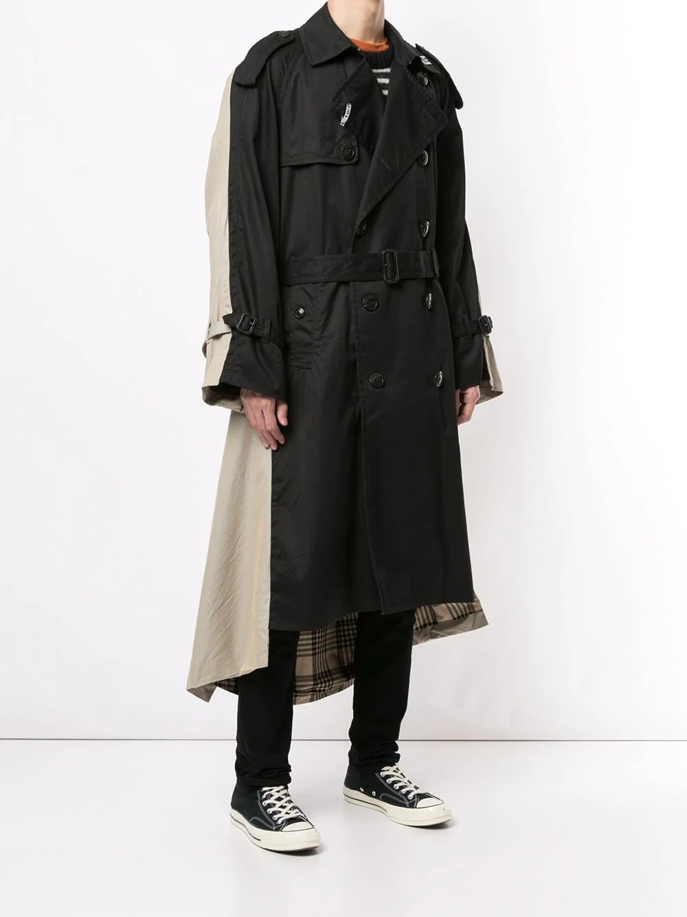 double-breasted panelled trench coat - 3