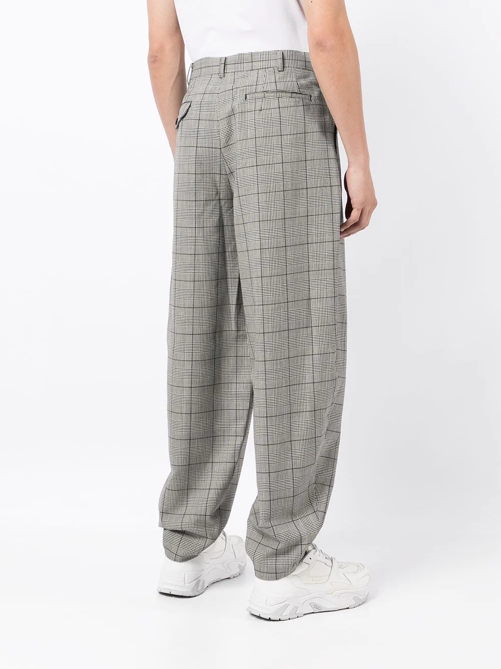 pleated check-pattern wide-leg trousers - 4