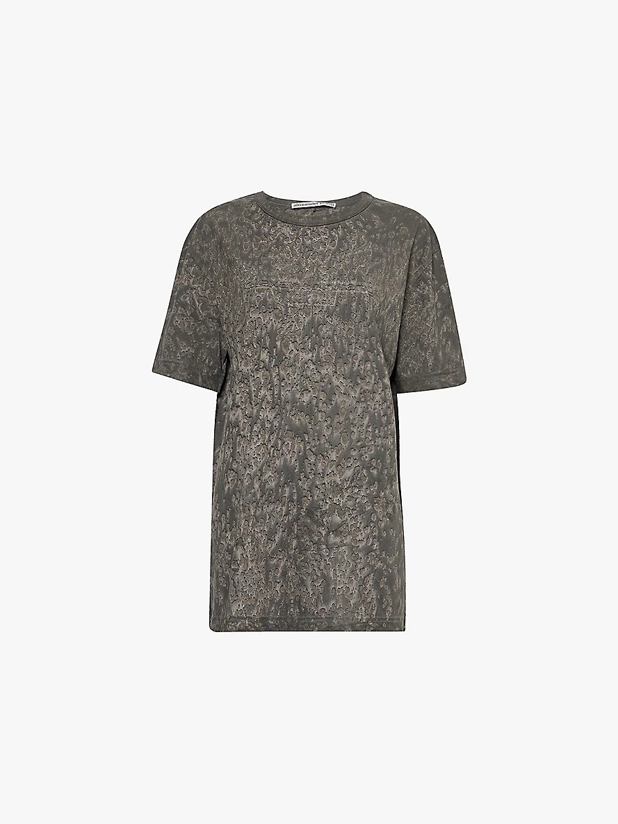 Splatter-wash short-sleeve cotton and hemp-blend jersey T-shirt - 1