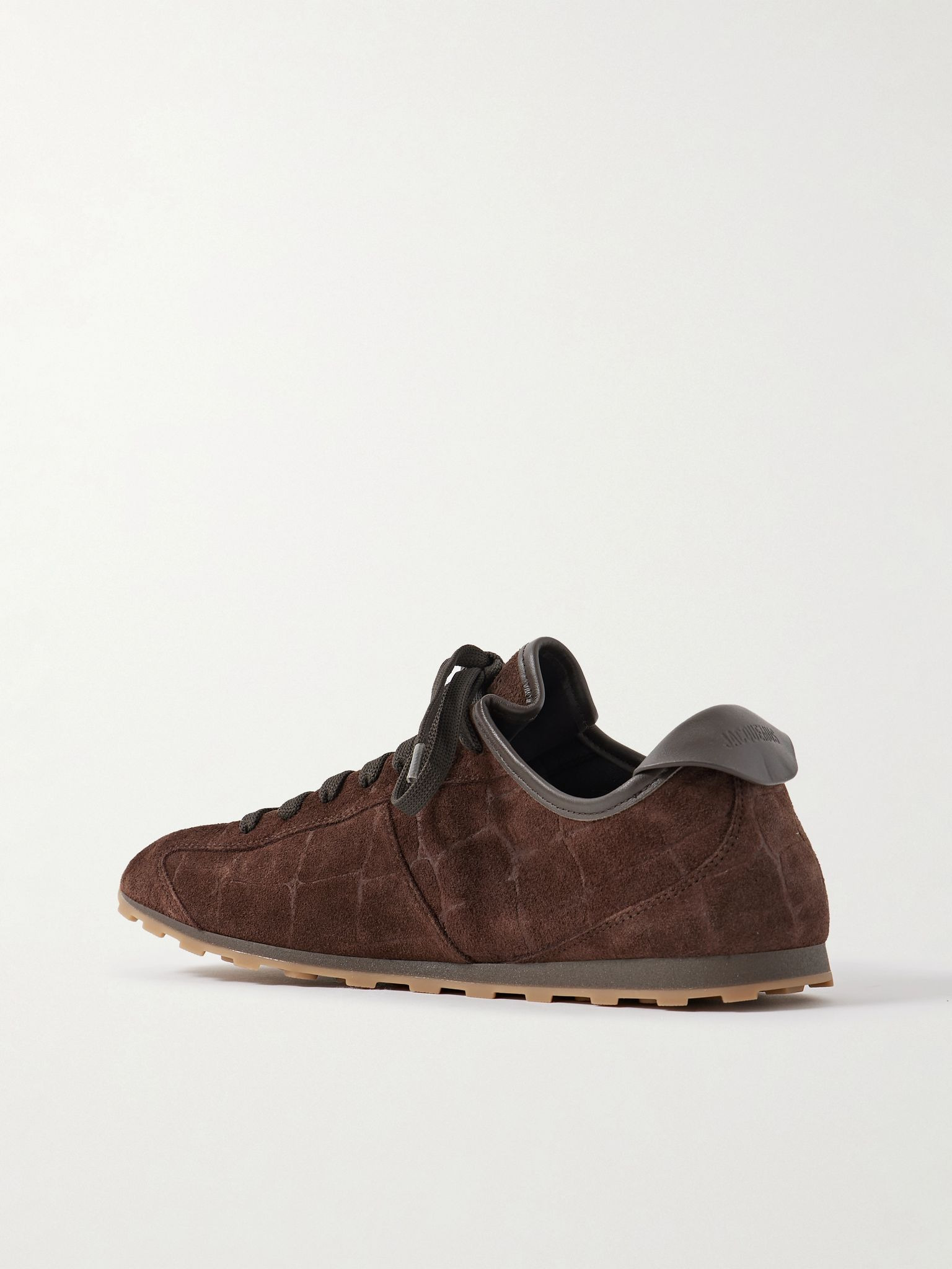 The Tennis Leather-Trimmed Croc-Effect Suede Sneakers Dark brown - 4