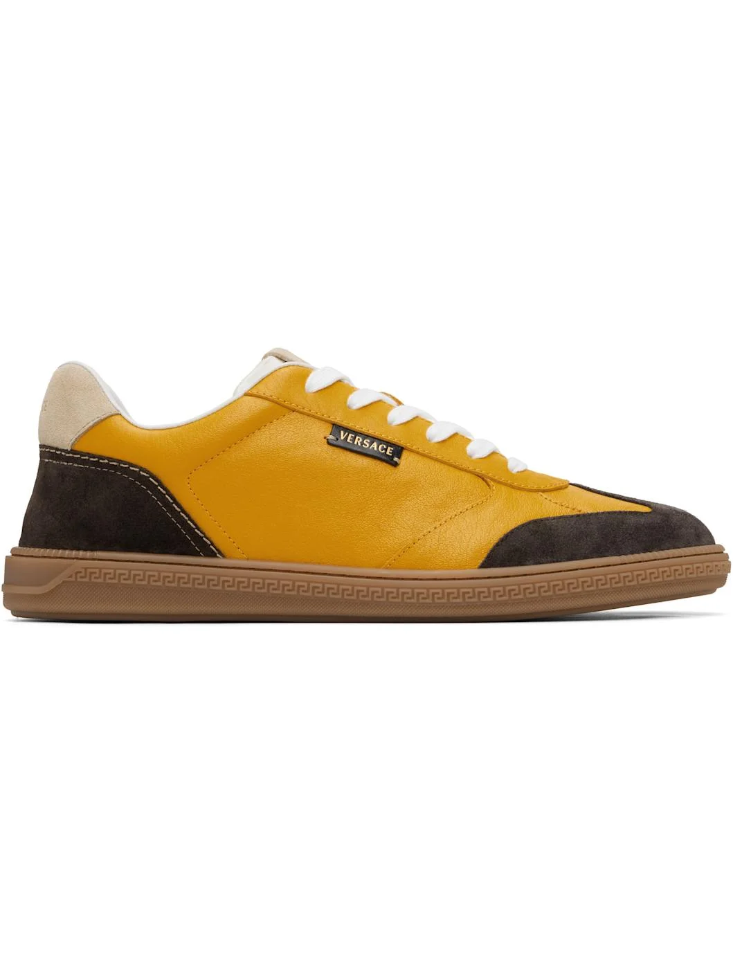 Yellow Greca Court Nappa & Suede Sneakers - 1