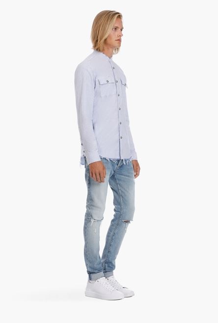 White cotton shirt with blue pinstripes - 7