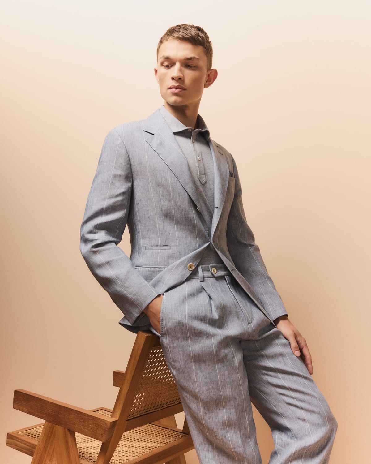 Men's Linen Wide Stripe Three-Button Suit - 8