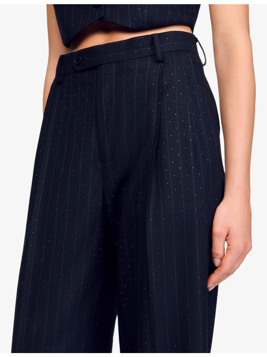 Rhinestone-Embellished Striped Stretch-Wool Trousers - 5