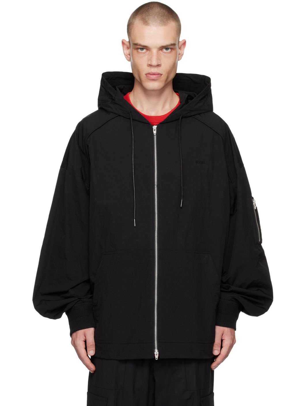 Black Puckering Track Jacket - 1