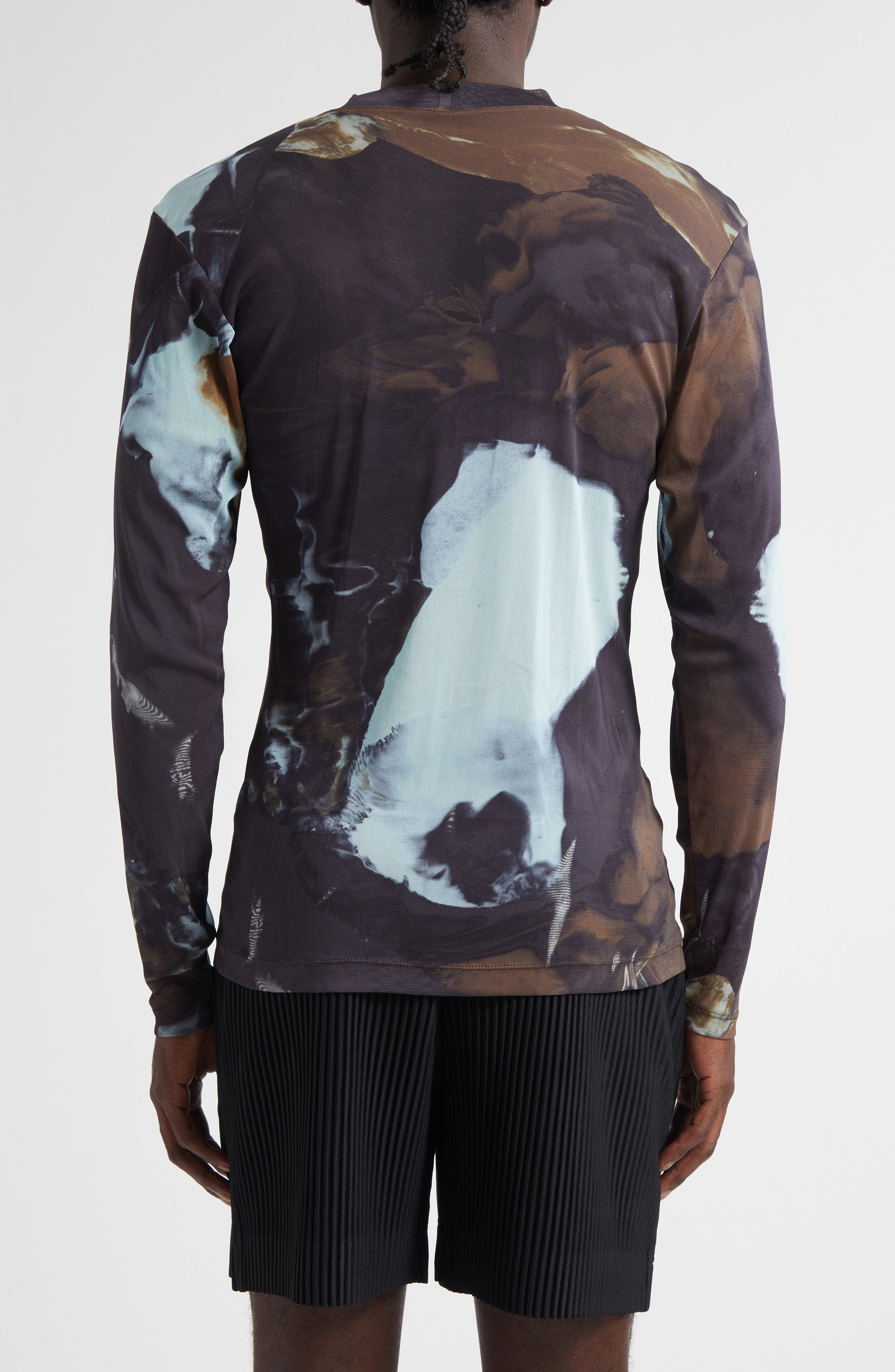 Homme Plissé Issey Miyake Agate Print Sheer Mesh Long Sleeve Shirt in Brown at Nordstrom - 3
