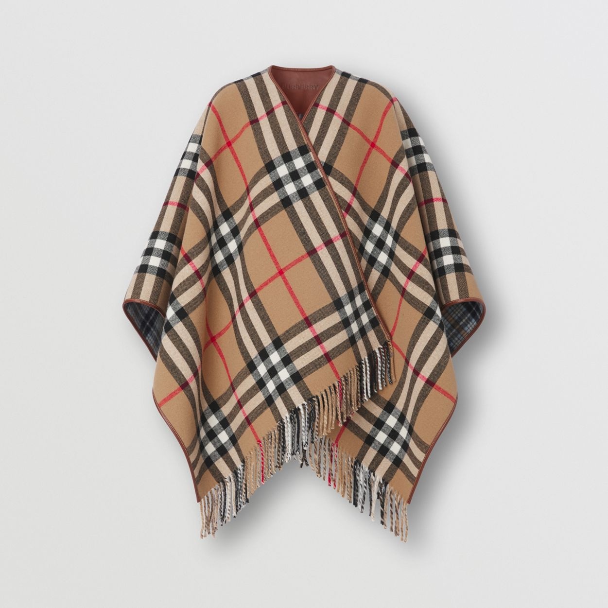 Reversible Check Wool Cape - 4