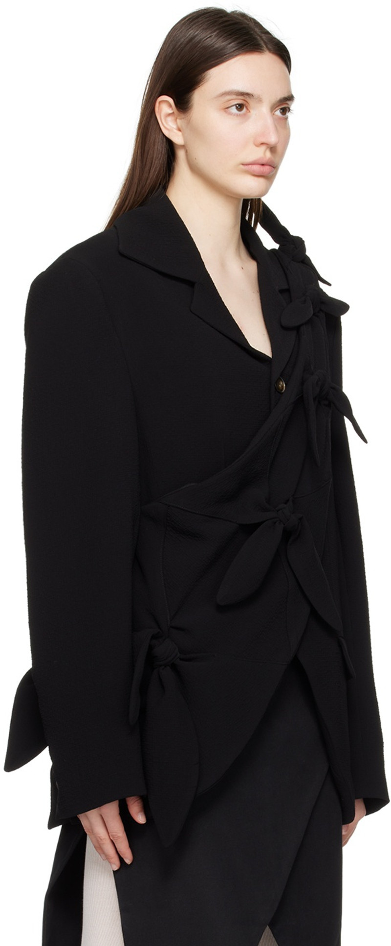 STRONGTHE Black Sash Knot Blazer outlook