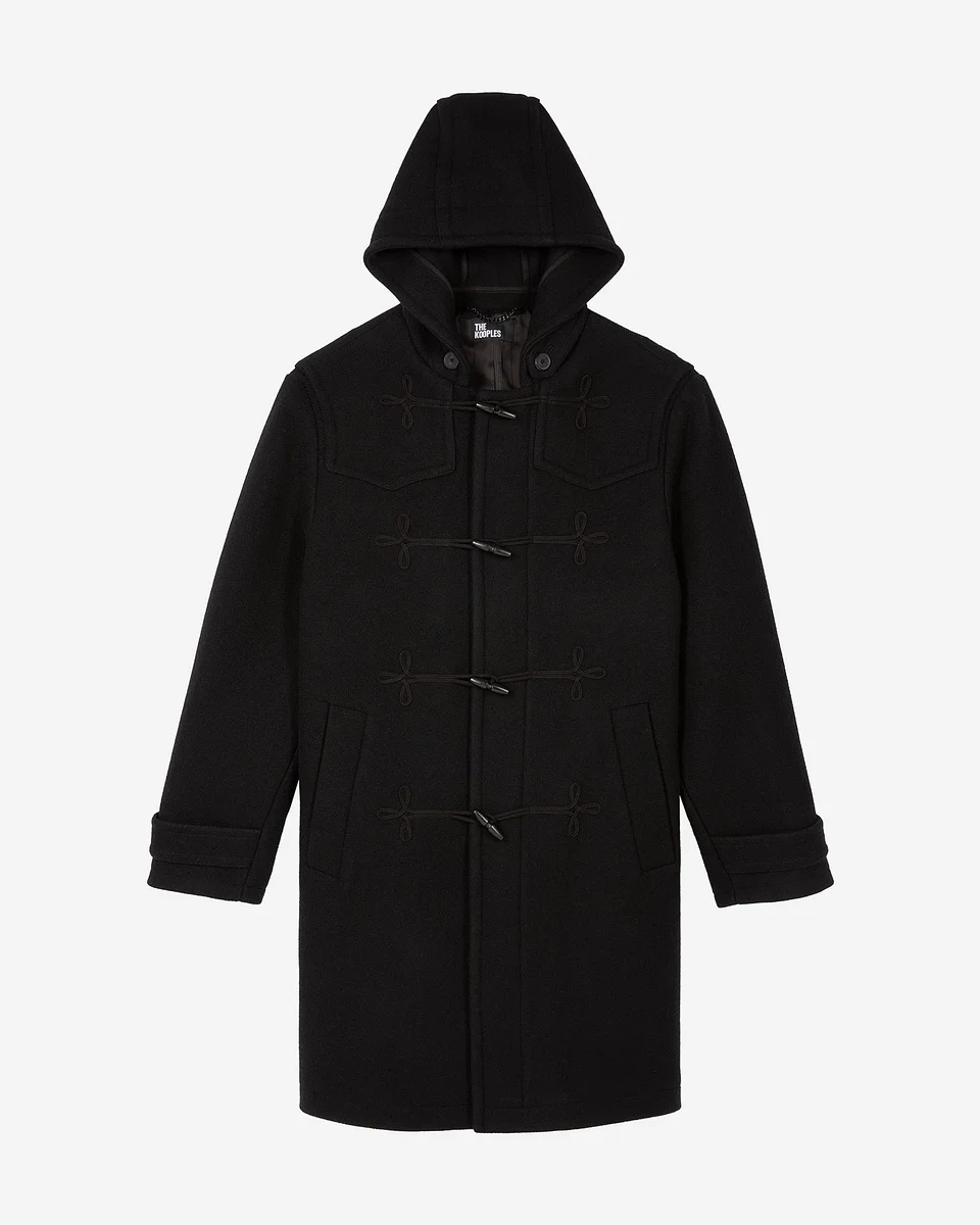 LONG BLACK WOOL COAT WITH BRANDENBURG CLOSURE - 1
