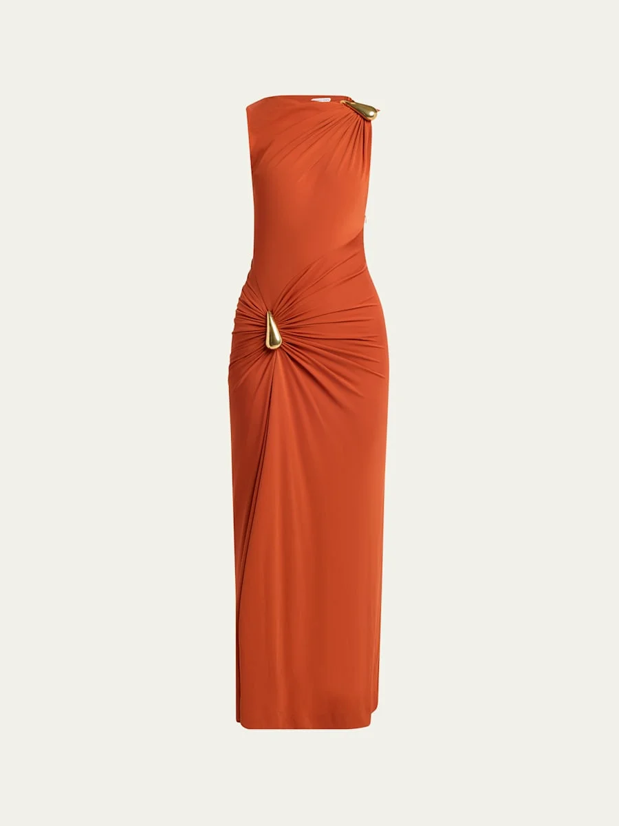 Drop Detail Gathered Matte Crepe Jersey Maxi Dress - 1