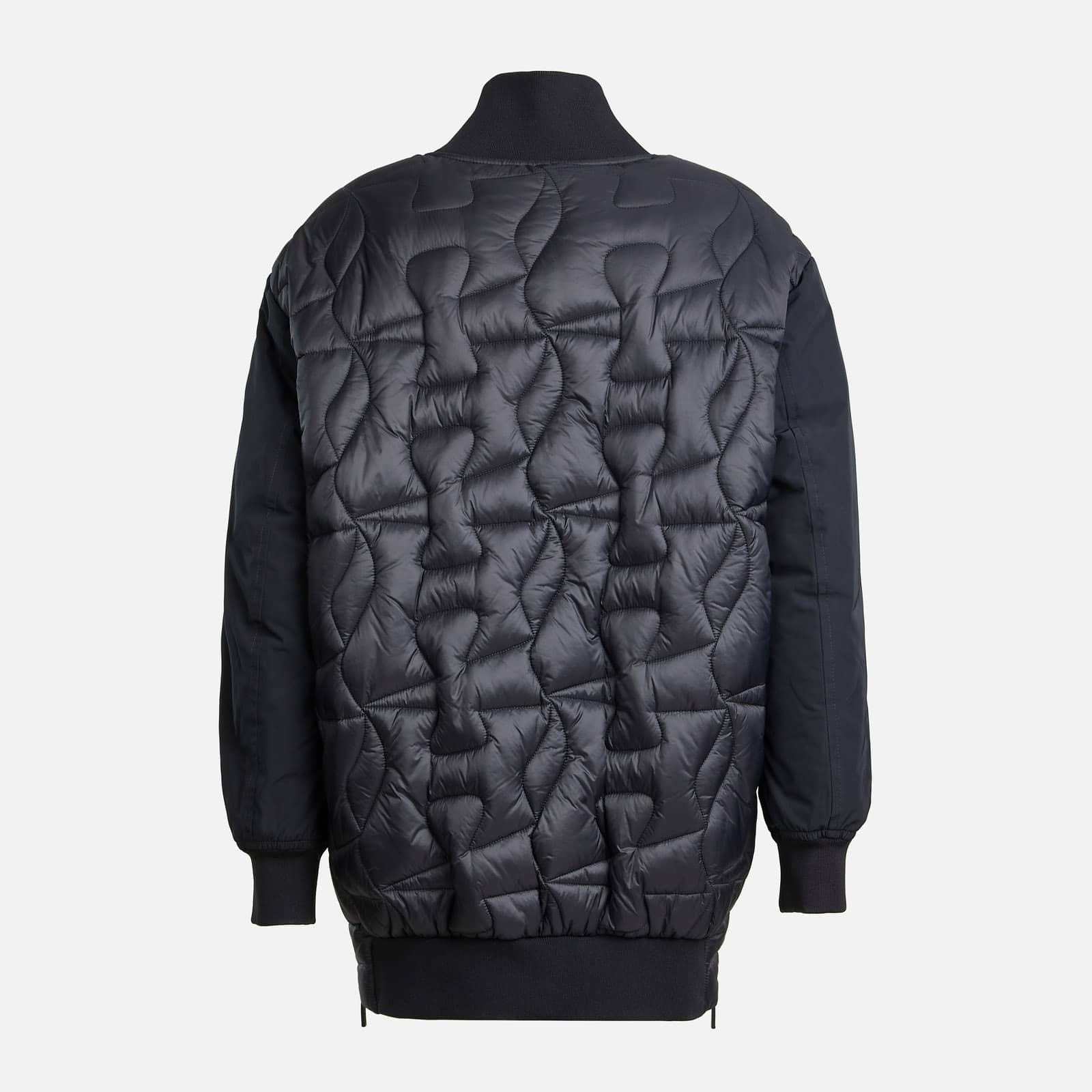 Long Quilted Bomber Jacket Black - 2