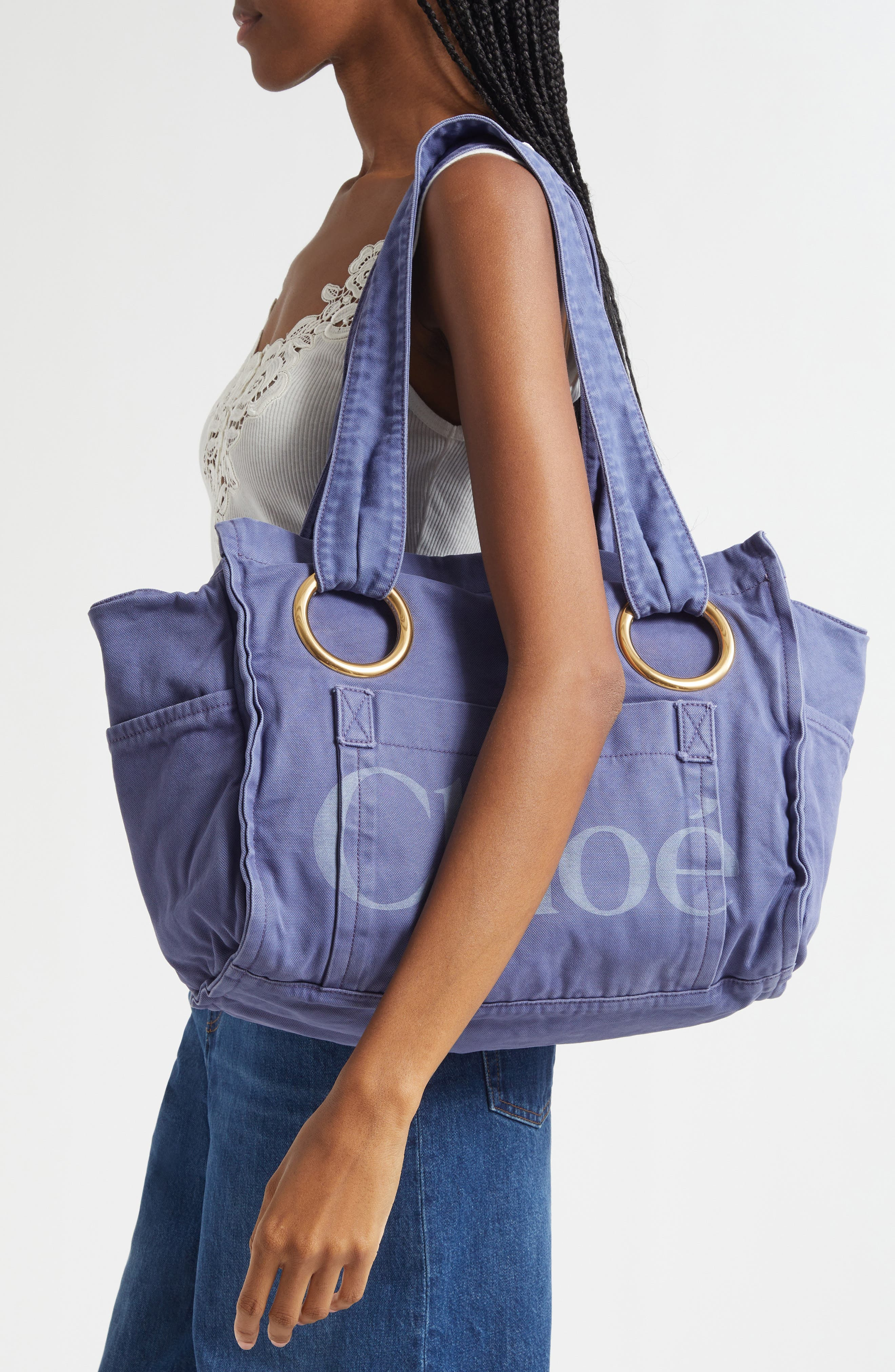 Chloé Medium Plage Washed Cotton Tote in Evening Blue at Nordstrom - 2