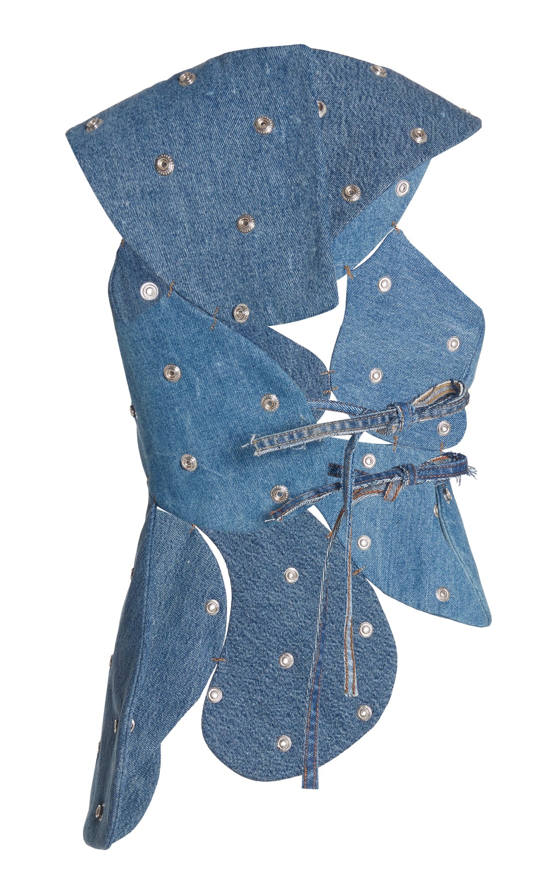 STUDDED UPCYCLED DENIM ISLAND TOP BLUE DENIM - 8