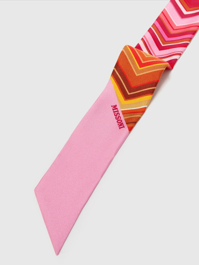 Silk zig zag bandeau scarf with logo 2