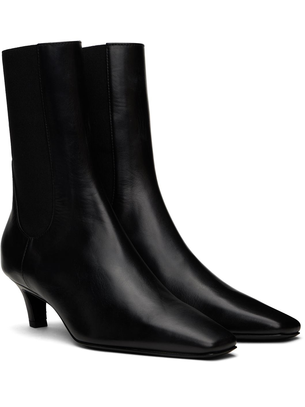 Black Leather Mid-Heel Boots - 4